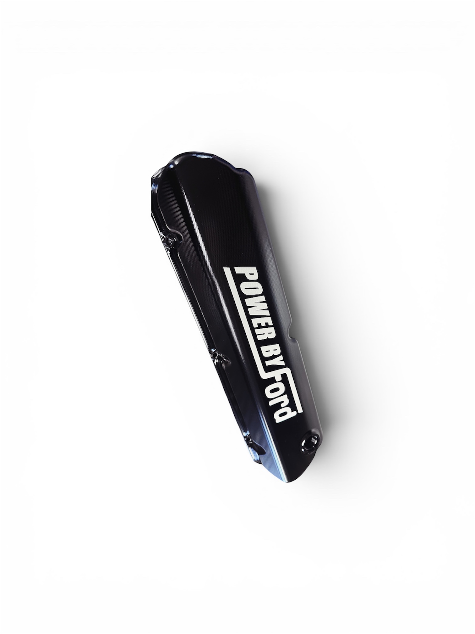 Main Ford Windsor Valve Covers (Pair) - No Oil Filler Cap - LHS & RHS -12AN Breather - BLACK with FORD LOGO